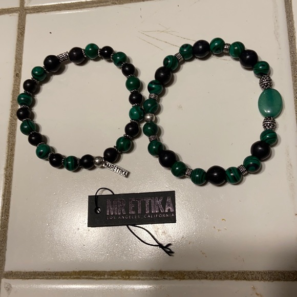 Pair of Men’s Malachite and Silver Bracelets - Picture 1 of 8